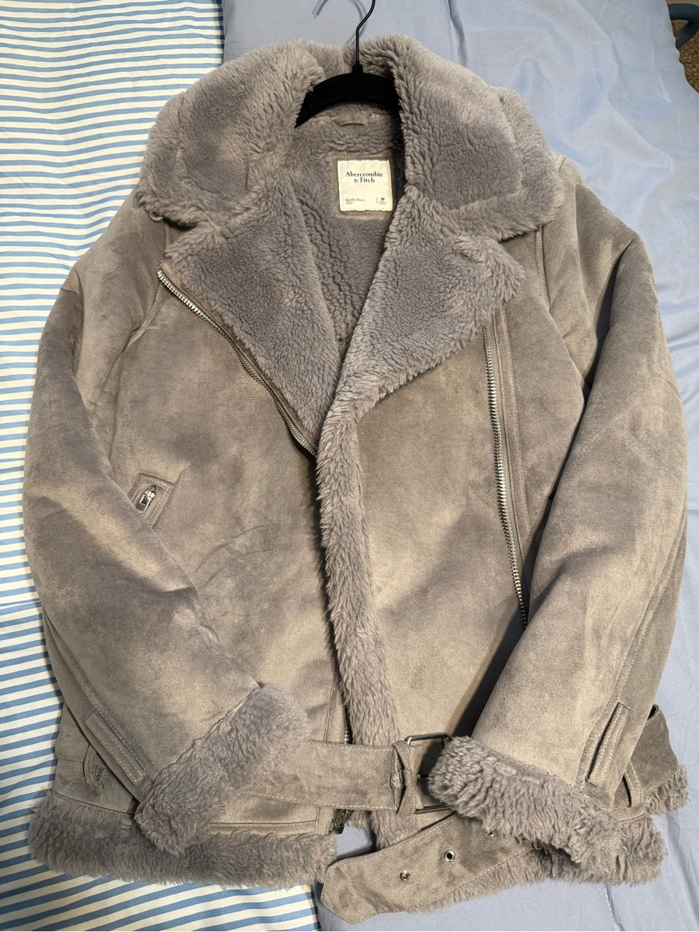 Abercrombie & Fitch Gray Faux Shearling Moto Jacket